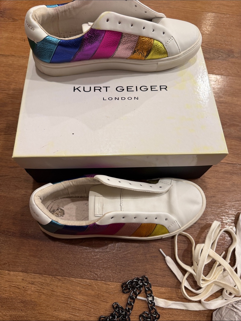 size 40Kurt Geiger!sneakers  with Metallic Rainbow Stripes use no box